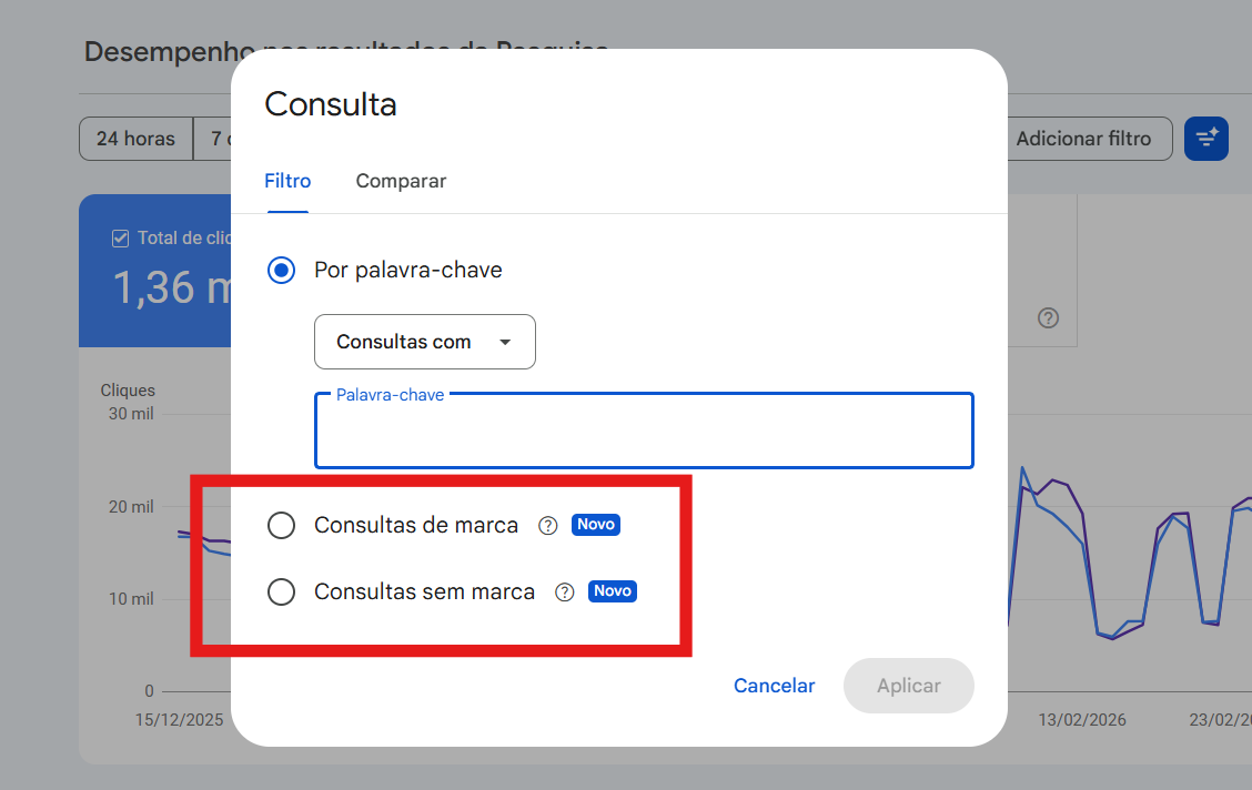 Passo 5 - Selecionar consultas de marca ou consultas sem marca e aplicar