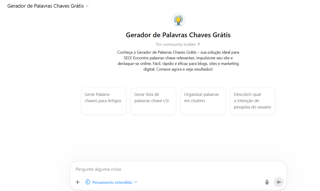 CAPTURA DE TELA DA FERRAMENTA "GERADOR DE PALAVRAS-CHAVE"